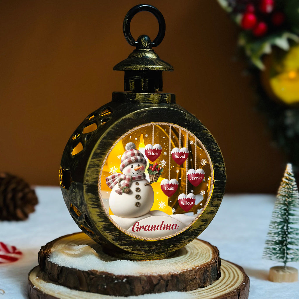 Custom Name Christmas Gifts for Grandma, Holiday Decor • Lovely Heart - Personalized Christmas Lantern