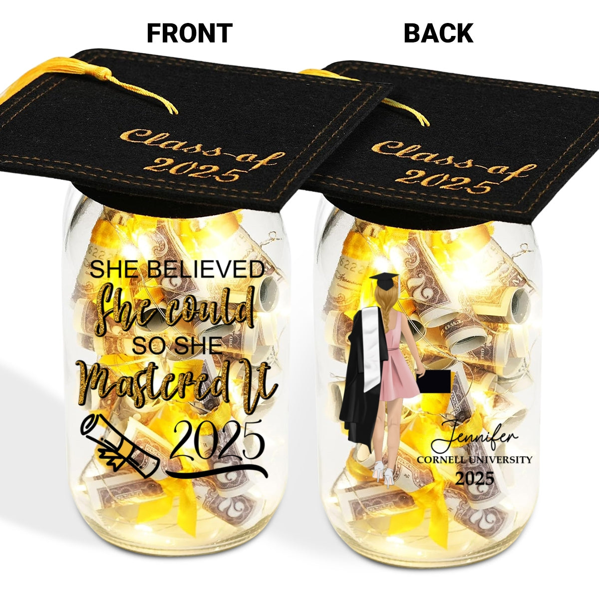 She Believed She Could - Personalized Graduation Mason Jar Light