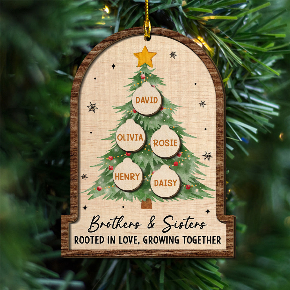 Custom Brothers & Sisters Christmas Ornament •  Siblings Rooted Deep In Love - Personalized 2-layered Wood Ornament