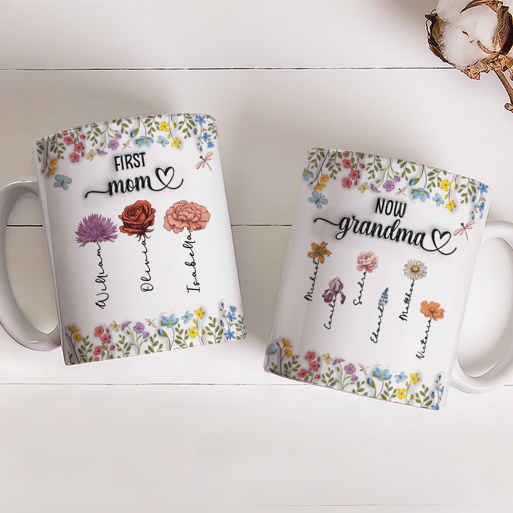 Custom Christmas & Birthday Gift for Mom • First Mom Now Nana - Personalized 3D Inflated Effect Coffee Mug