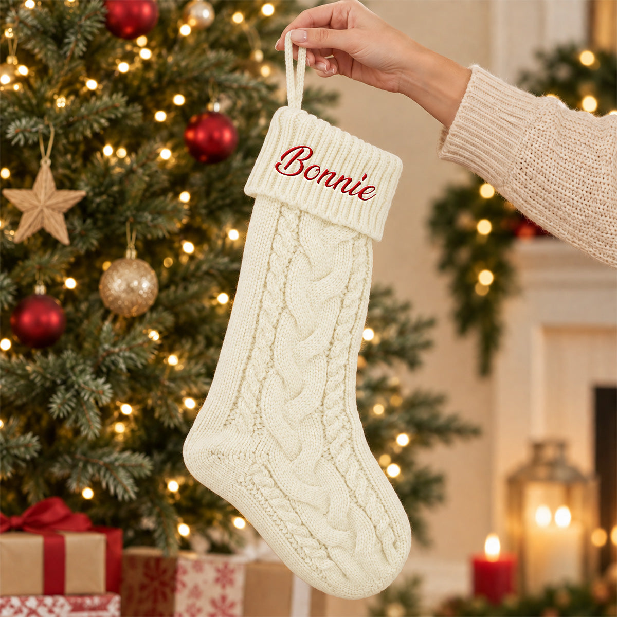 Lovely Family - Personalized Embroidered Knitted Christmas Stocking