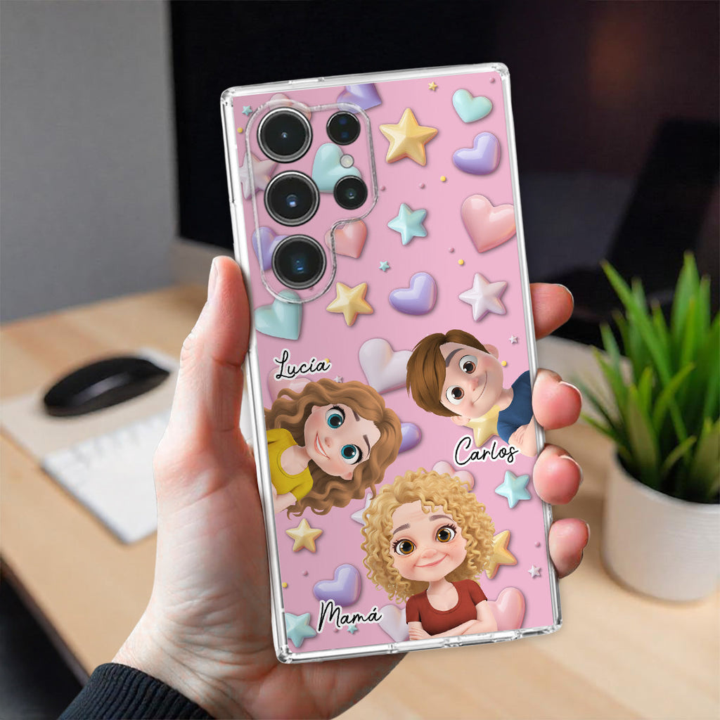 Linda Mamá y Niños - Funda de Teléfono Personalizada con Efecto 3D