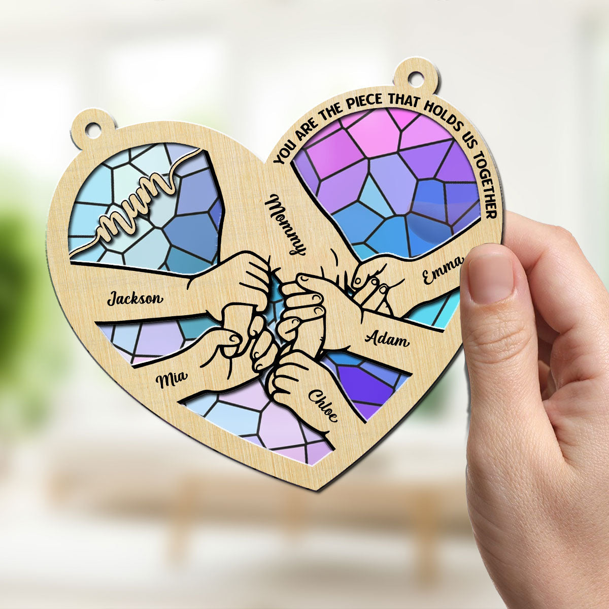 Custom Name Hanging Decor for Mom Daughter, Mother's Day Gifts • Holding Hands - Personalized Suncatcher