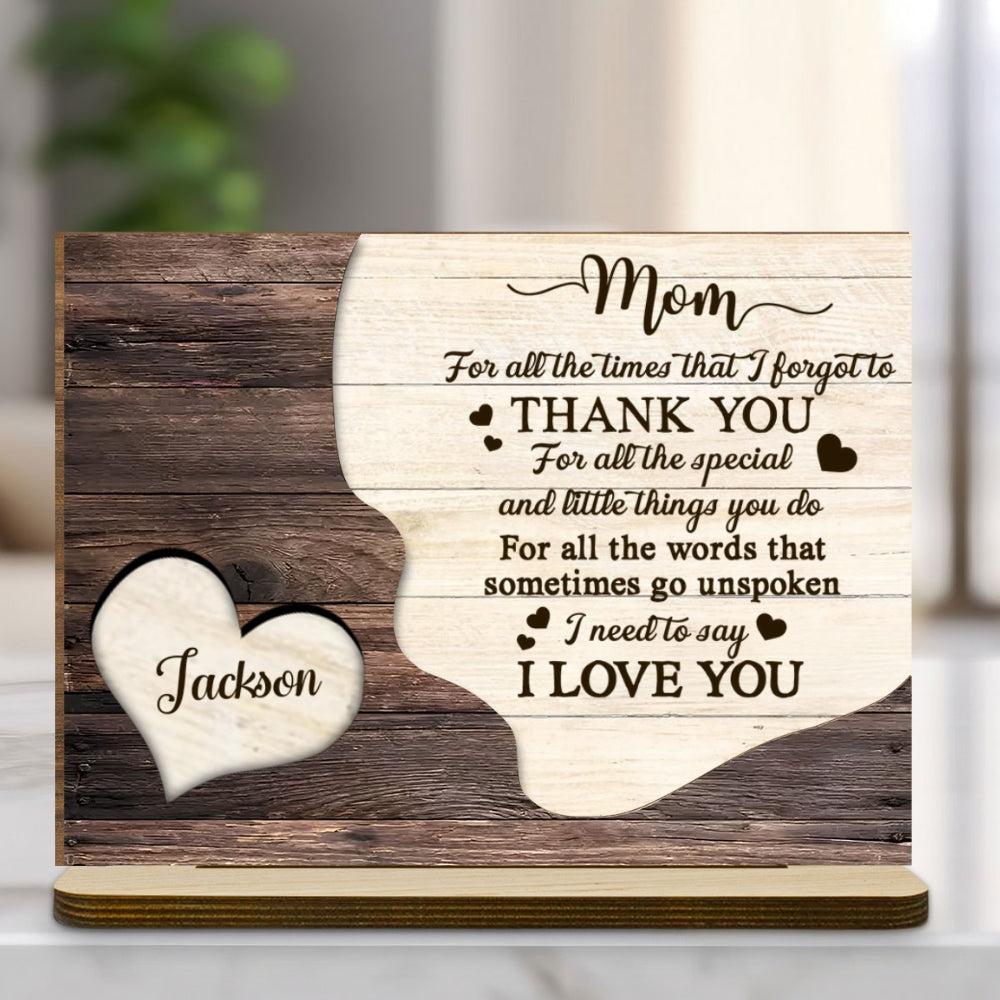 Custom Mother's Day Decor, Gift for Mom & Grandma • Thank You Mommy - Personalized 2-Layer Wood Plaque With Flat Base