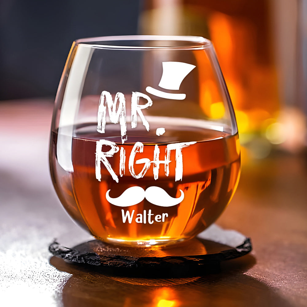 Mr And Mrs Right - Personalized Wine Glass