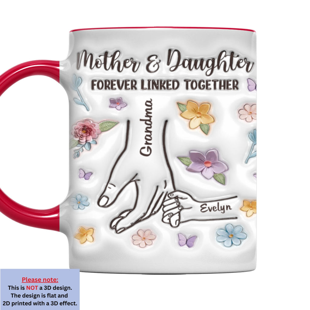 Custom Mother's Day Gift for Mom & Grandma • Hold My Hand - Personalized 3D Inflated Effect Accent Mug