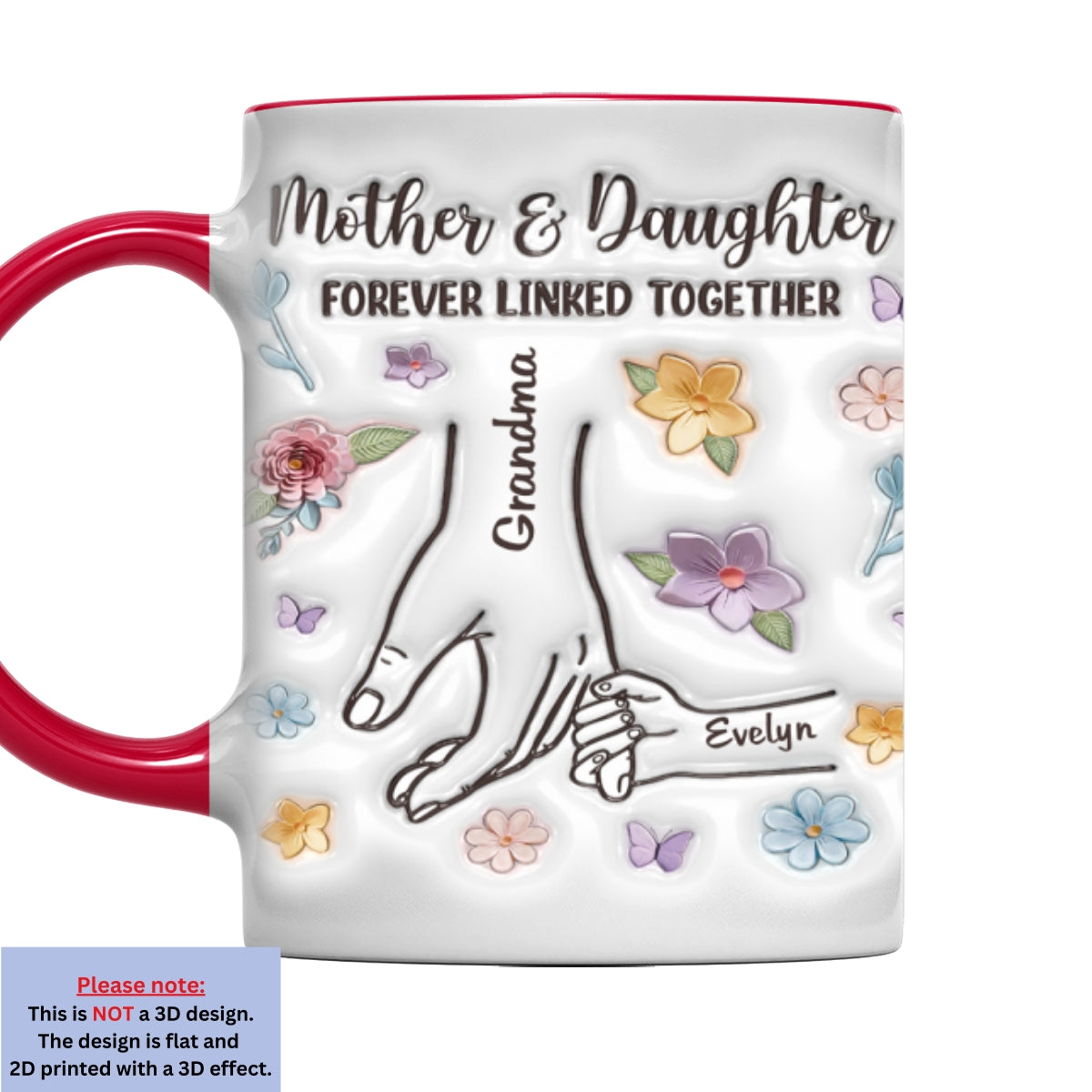 Custom Mother's Day Gift for Mom & Grandma • Hold My Hand - Personalized 3D Inflated Effect Accent Mug