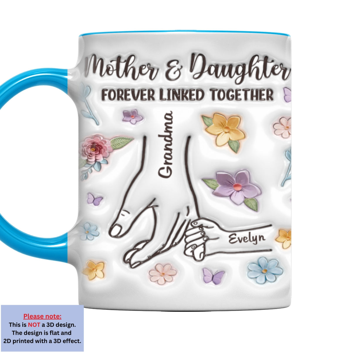 Custom Mother's Day Gift for Mom & Grandma • Hold My Hand - Personalized 3D Inflated Effect Accent Mug