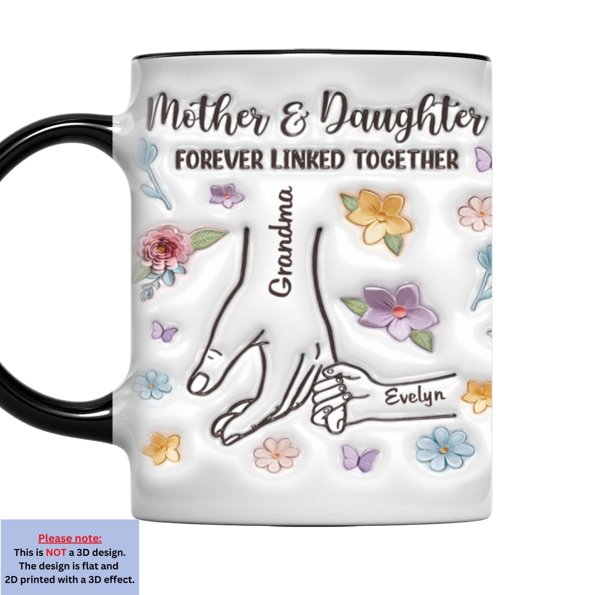 Custom Mother's Day Gift for Mom & Grandma • Hold My Hand - Personalized 3D Inflated Effect Accent Mug