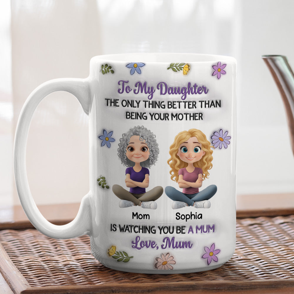 Custom Mother's Day Gift for Daughter • Linked Together Cartoon Version 2 - Personalized 3D Inflated Effect Mug