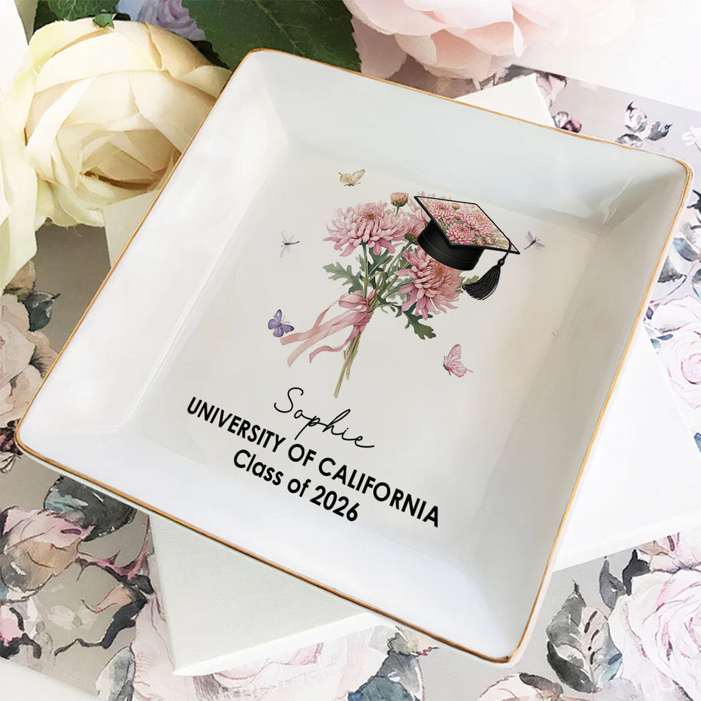 Custom Class of 2026 Trinket Dish, Graduation Gift For Her • Her Graduation Bloom - Personalized Jewelry Dish
