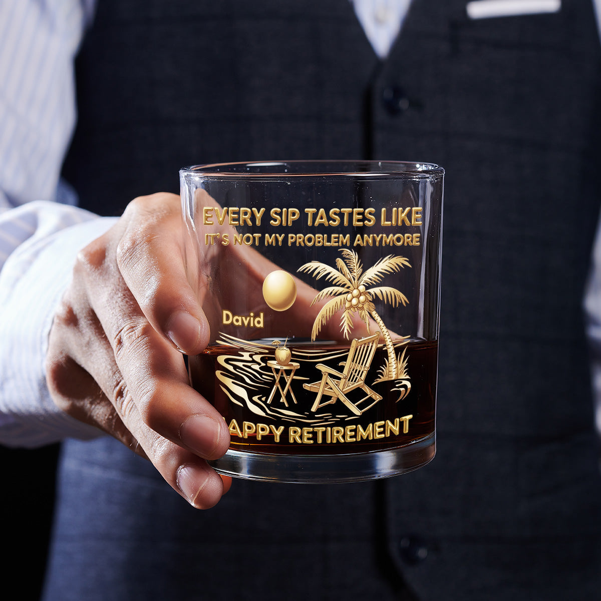 Goodbye Stress Hello Freedom - Personalized Whiskey Glass
