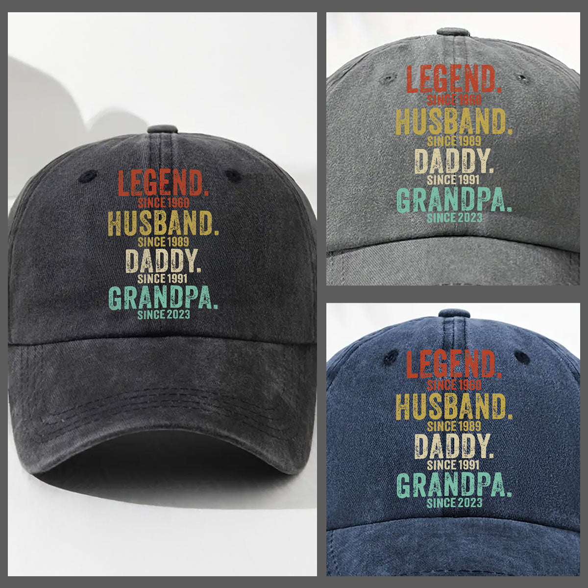 Custom Christmas Headwear Birthday Gifts for Grandpa • Legend Husband Dad Papa - Personalized Vintage Washed Denim Cap