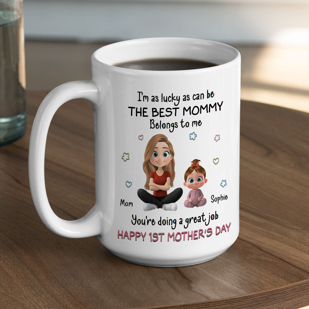 Custom First Mother's Day, Christmas Gift for New Mom • I Am Lucky - Personalized Coffee Mug