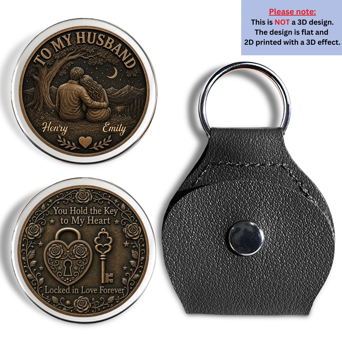 Custom Coin Keychain for Husband, Couple Anniversary Valentine's Day Gifts • Forever Locked In Love - Personalized Pocket Hug