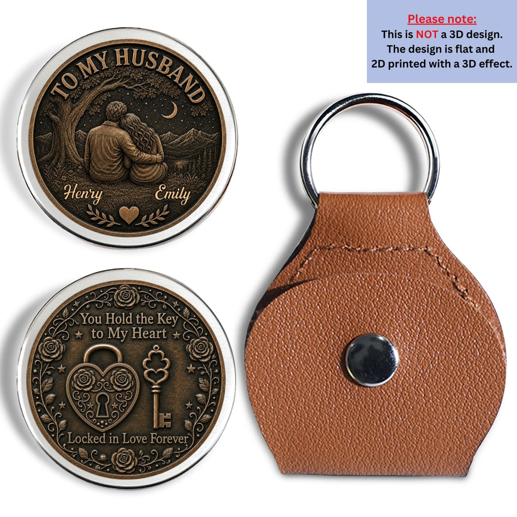 Custom Coin Keychain for Husband, Couple Anniversary Valentine's Day Gifts • Forever Locked In Love - Personalized Pocket Hug