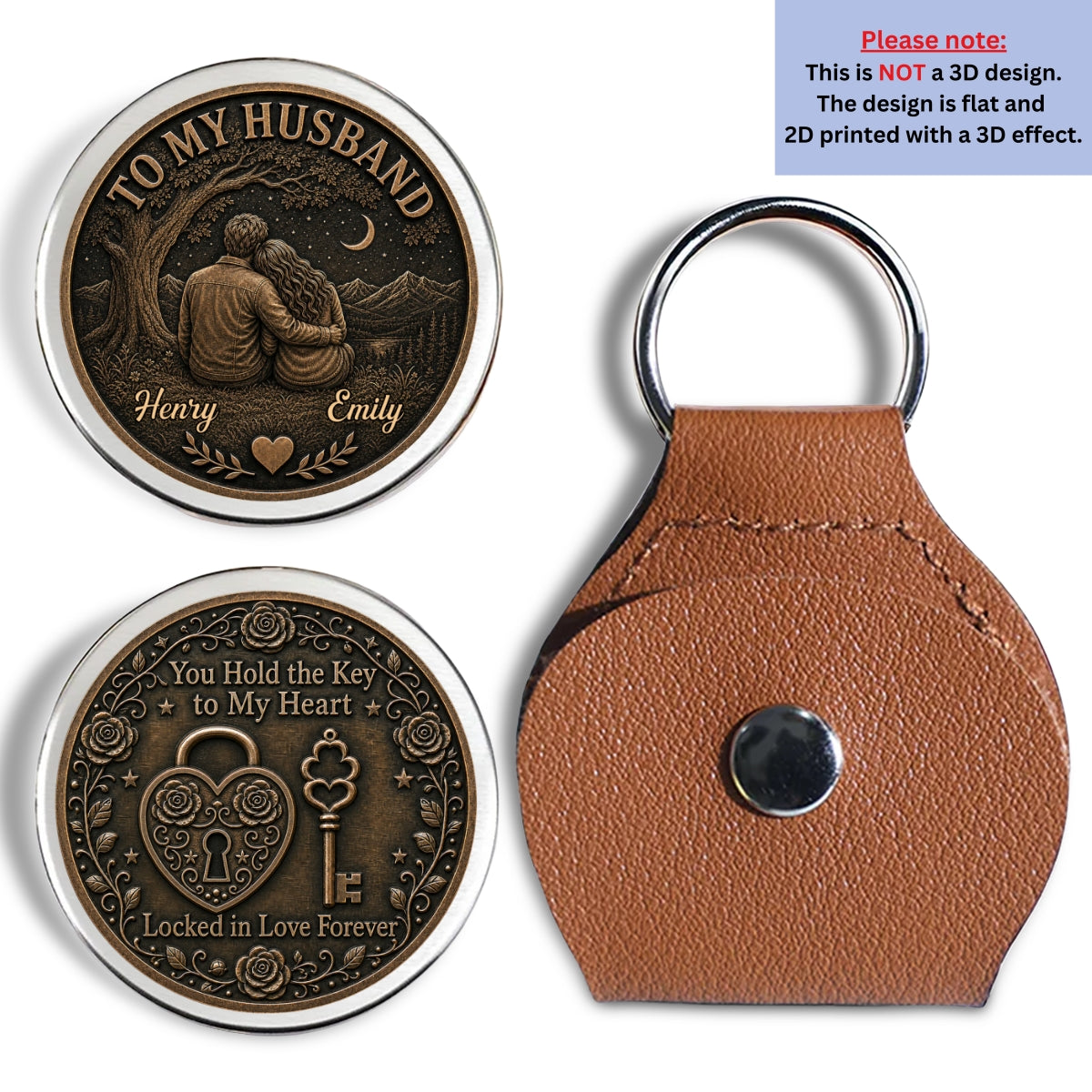 Custom Coin Keychain for Husband, Couple Anniversary Valentine's Day Gifts • Forever Locked In Love - Personalized Pocket Hug