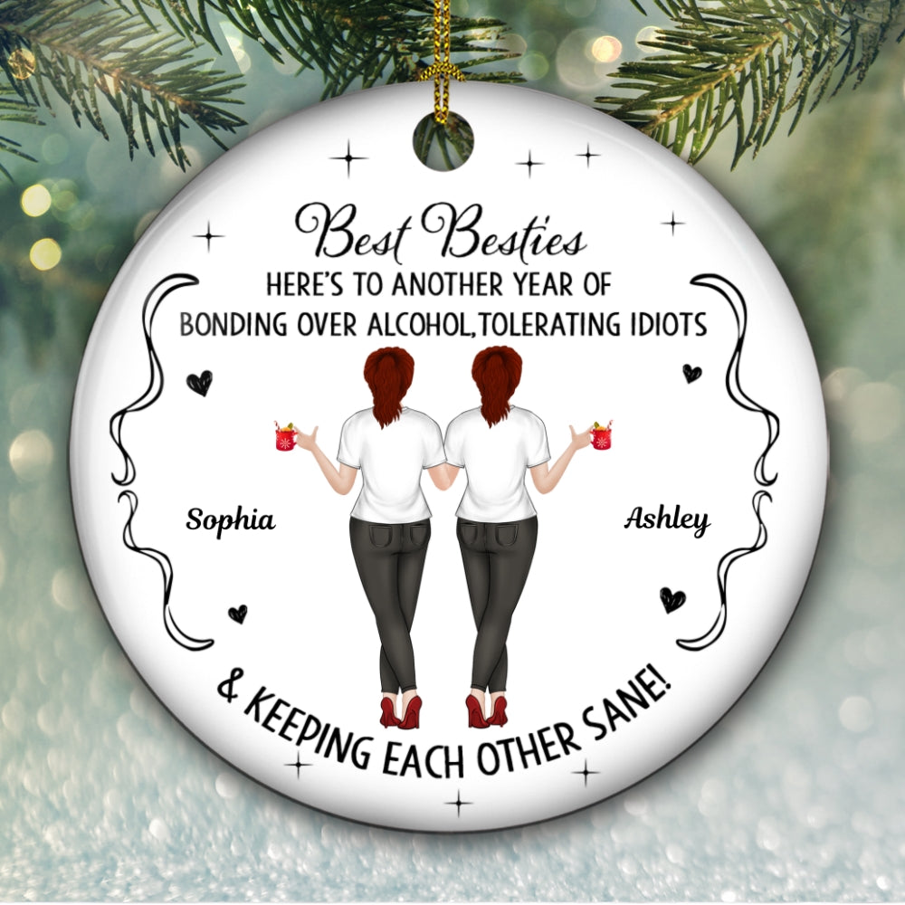 Custom Friendship Christmas Ornament, Best Friend Gift •  Tolerating Idiots Club - Personalized Ceramic Ornament