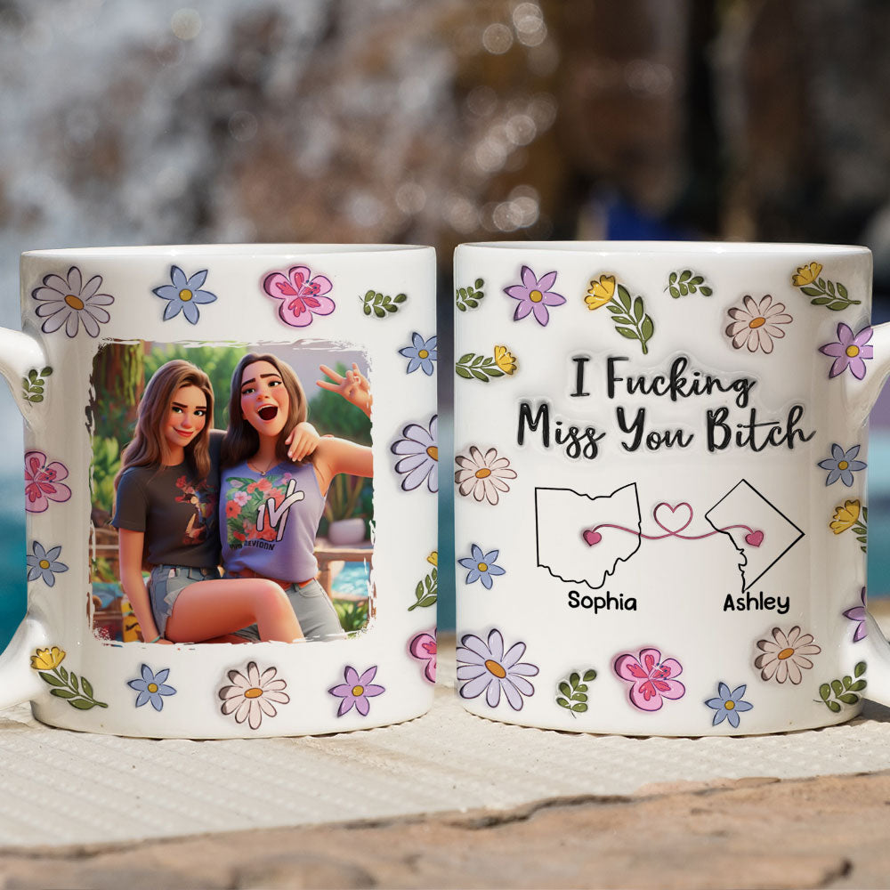 Custom Photo Best Friend, Christmas & Birthday Friendship Keepsake Gift • Bestie I Miss You - Personalized 3D Inflated Effect Mug