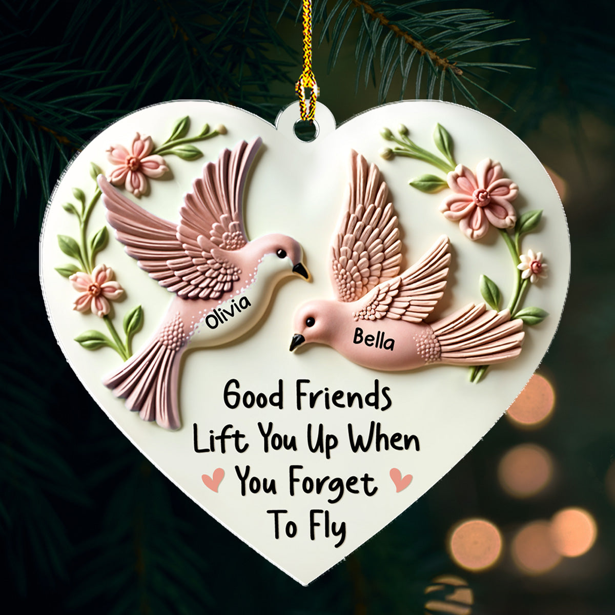 Custom Friendship Christmas Ornament, Best Friend Gift •  Good Friends Lift You Up - Personalized 3D Inflated Effect Acrylic Ornament