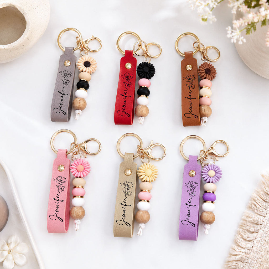 Flower Simple - Personalized Beaded Keychain