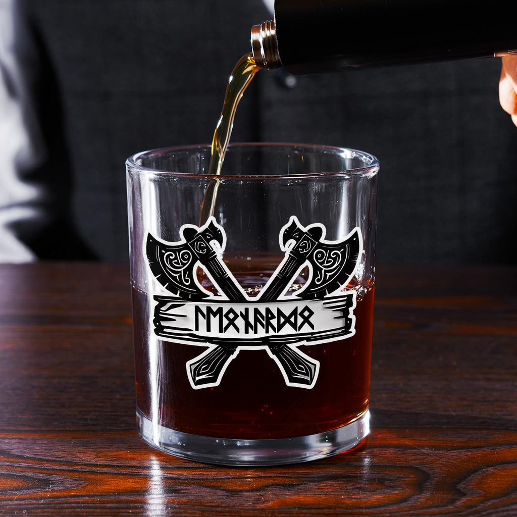 Custom Christmas Birthday Drinkware Gifts for Dad • Name In Viking Runes - Personalized Whiskey Glass