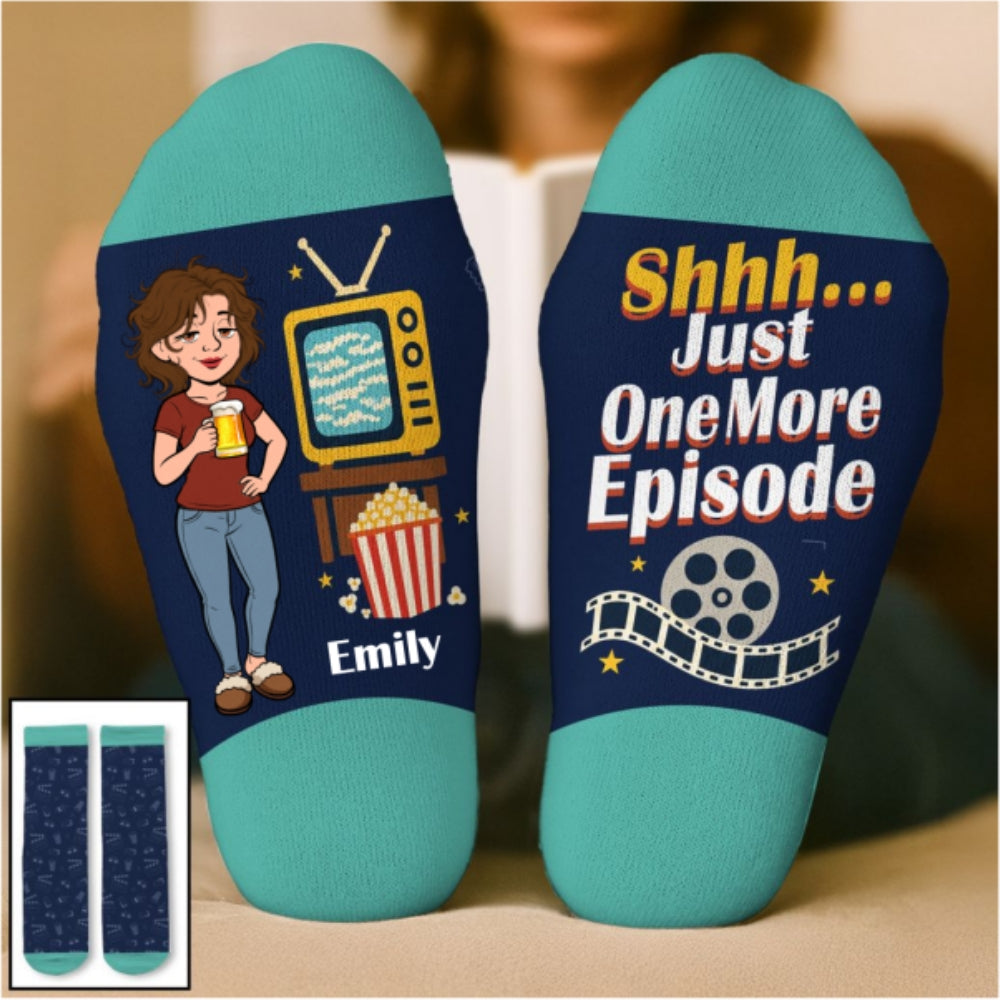 Custom Unique Footwear, Christmas Birthday Gift For Him & Her • Just One More Episode - Personalized Crew Socks
