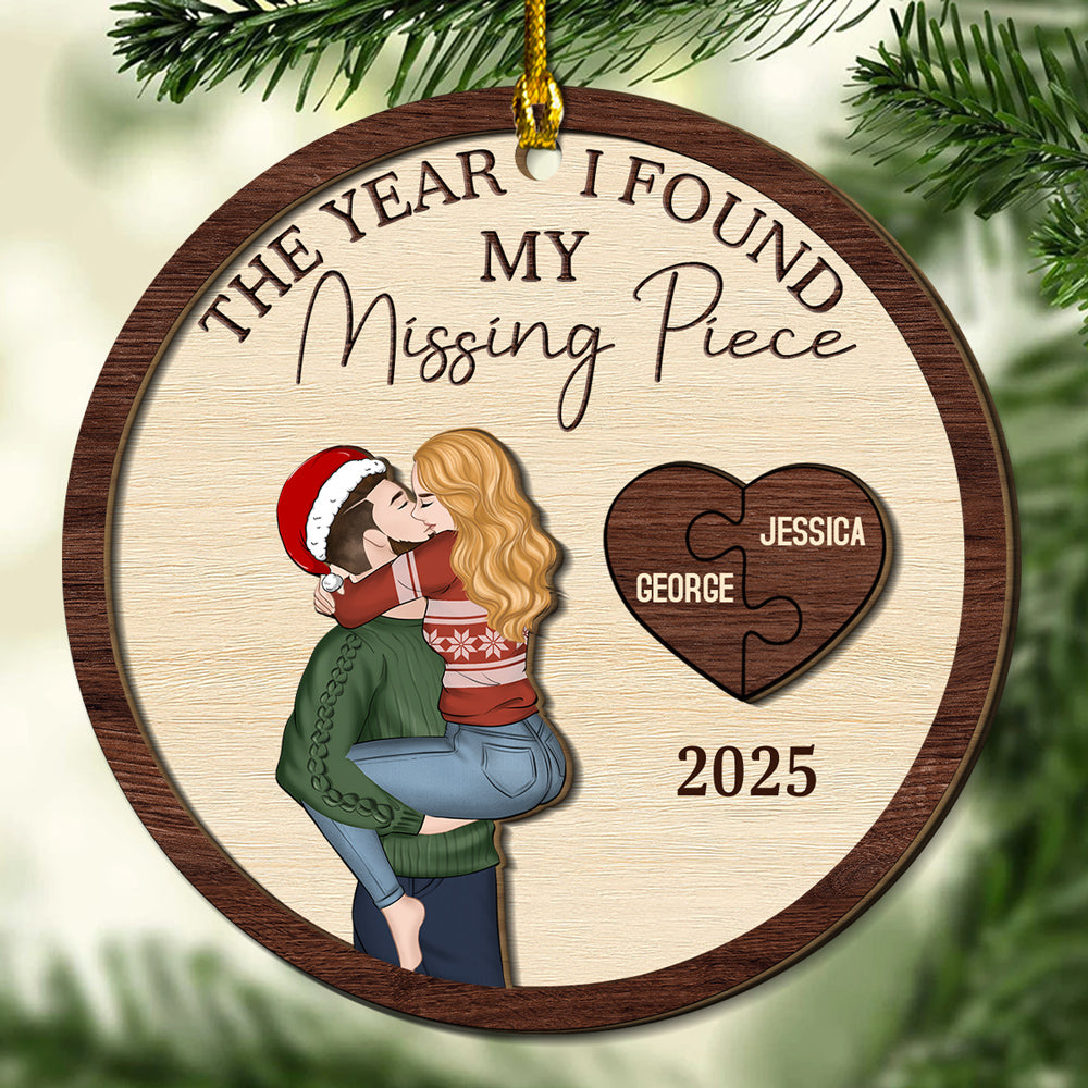 Custom Couple Christmas Ornament, Anniversary Gift •  I Found My Missing Piece - Personalized Freeshape 2-Layered Wood Ornament
