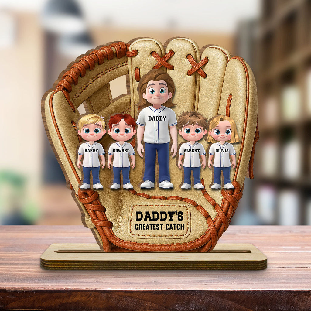 Custom Father's Day Decor, Gift for Dad & Grandpa • Daddy Team - Personalized 2-Layer Wood Plaque With Flat Base