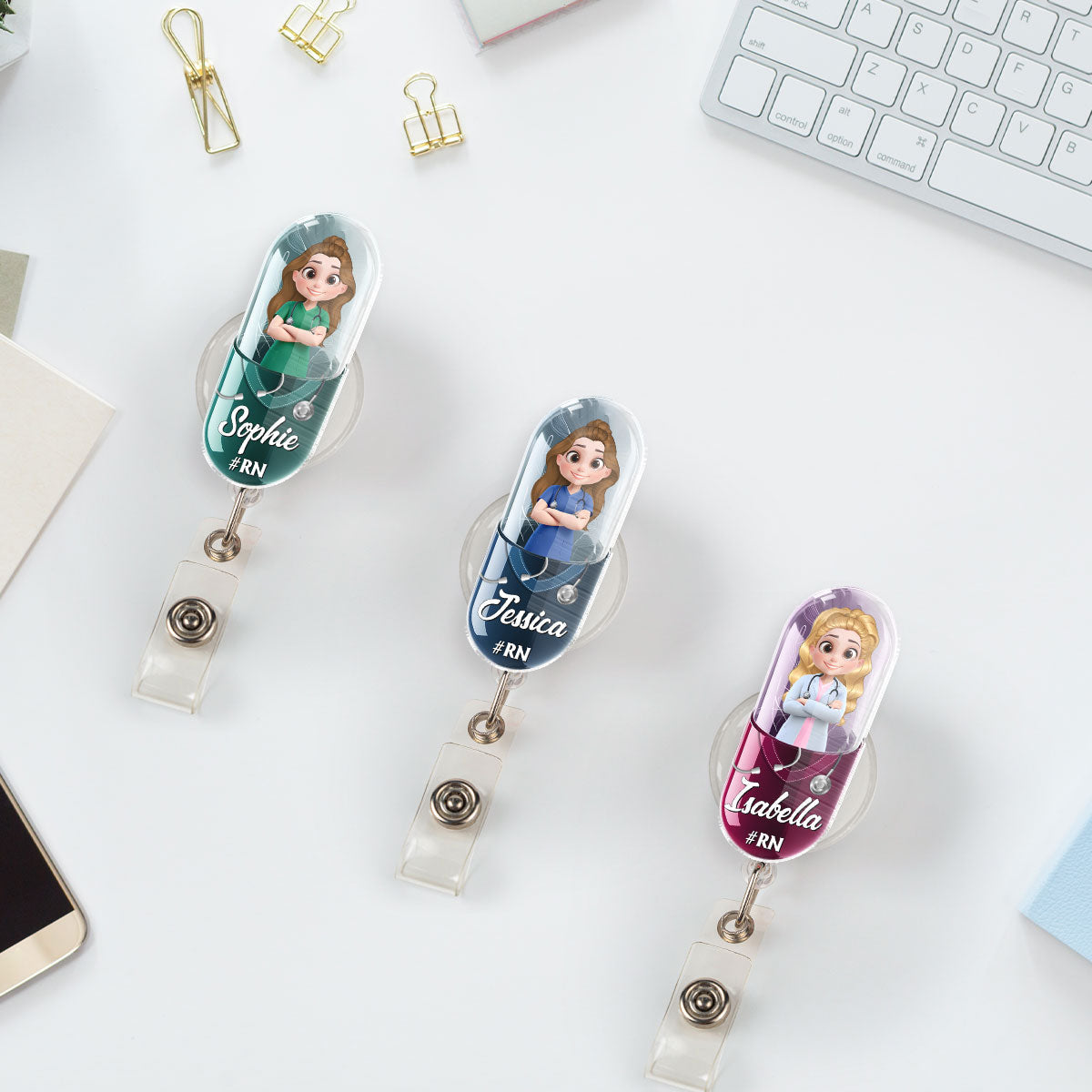Custom Nurse ID Holder, Christmas Birthday Gifts for Healthcare Workers • Proud To Be A Nurse Capsule - Personalized Acrylic Badge Reel