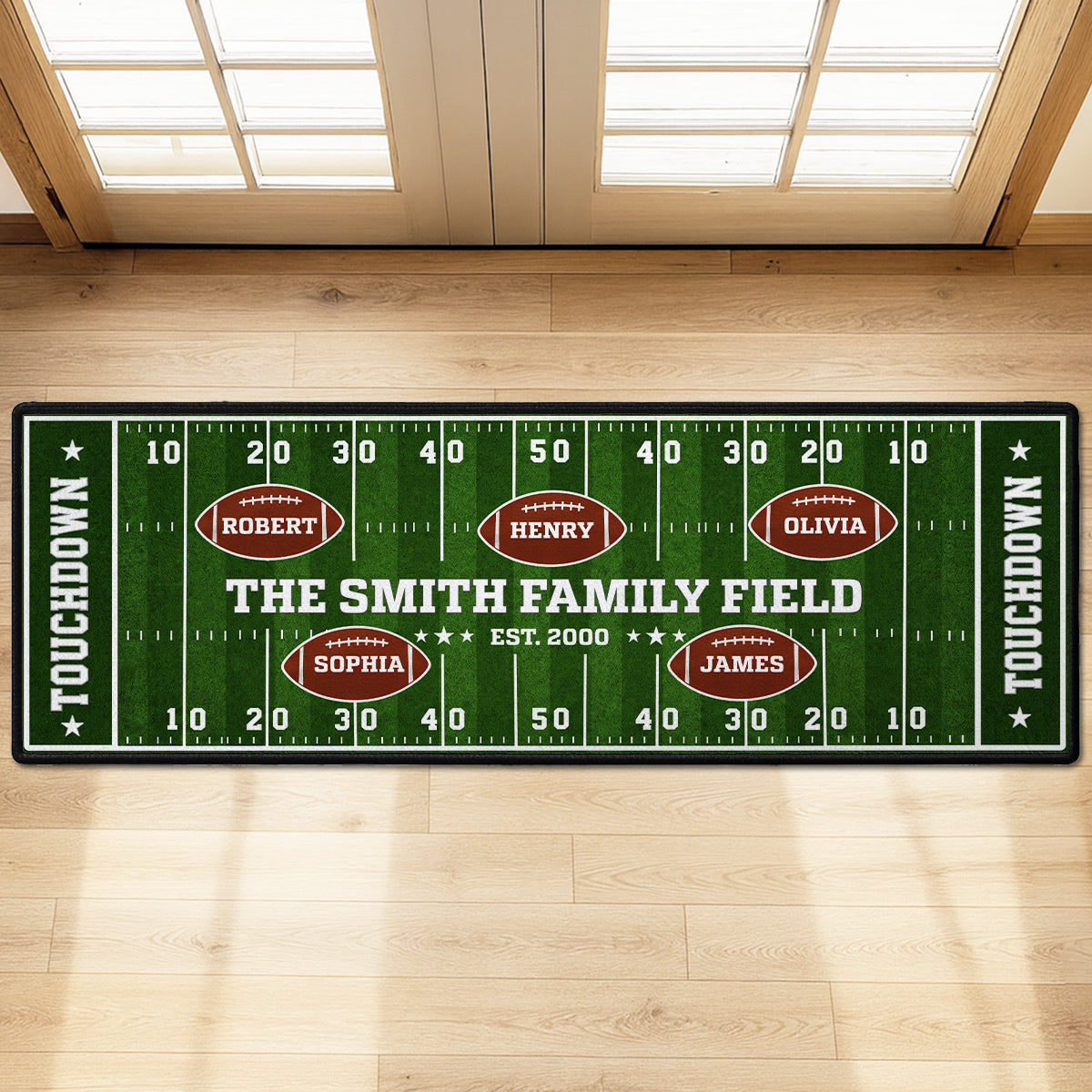 Custom Family Name Rug, Housewarming Birthday Gift For Family Members • Our Team Our Home Field - Personalized Runner Rug