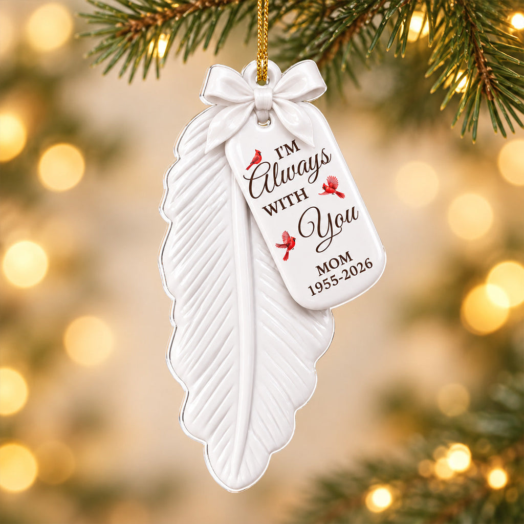 Custom Memorial Christmas Ornament, Sympathy Keepsake •  A Feather From Heaven - Personalized 3D Effect Acrylic Ornament