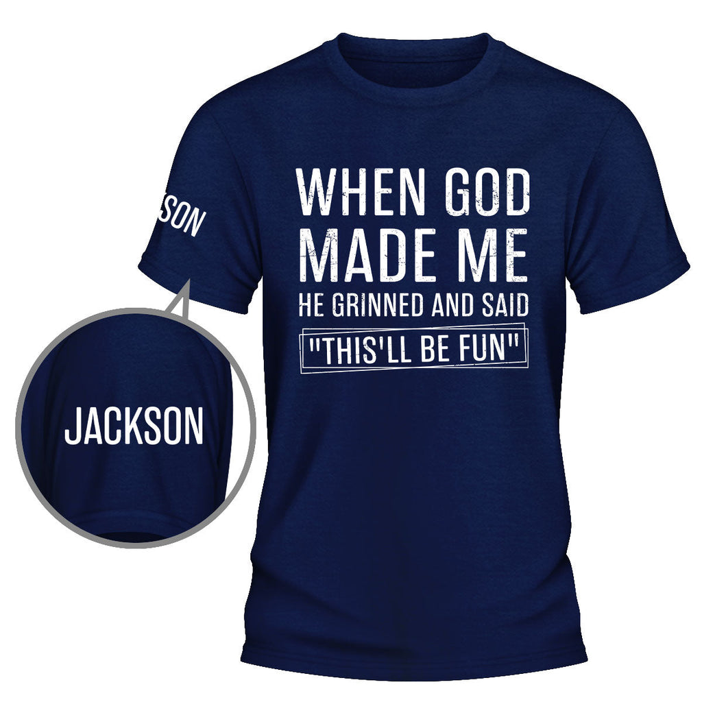 Custom Christmas & Birthday Keepsake Gift • When God Made Me - Personalized Shirt With Design On Sleeve