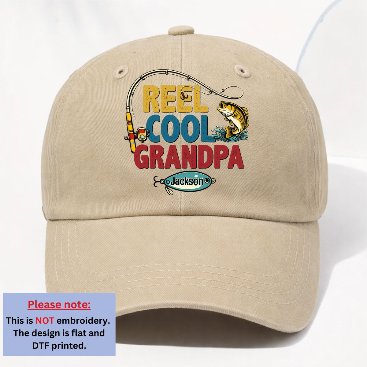 Custom Christmas Headwear Birthday Gifts for Grandpa • Reel Cool Grandpa - Personalized Vintage Washed Denim Cap