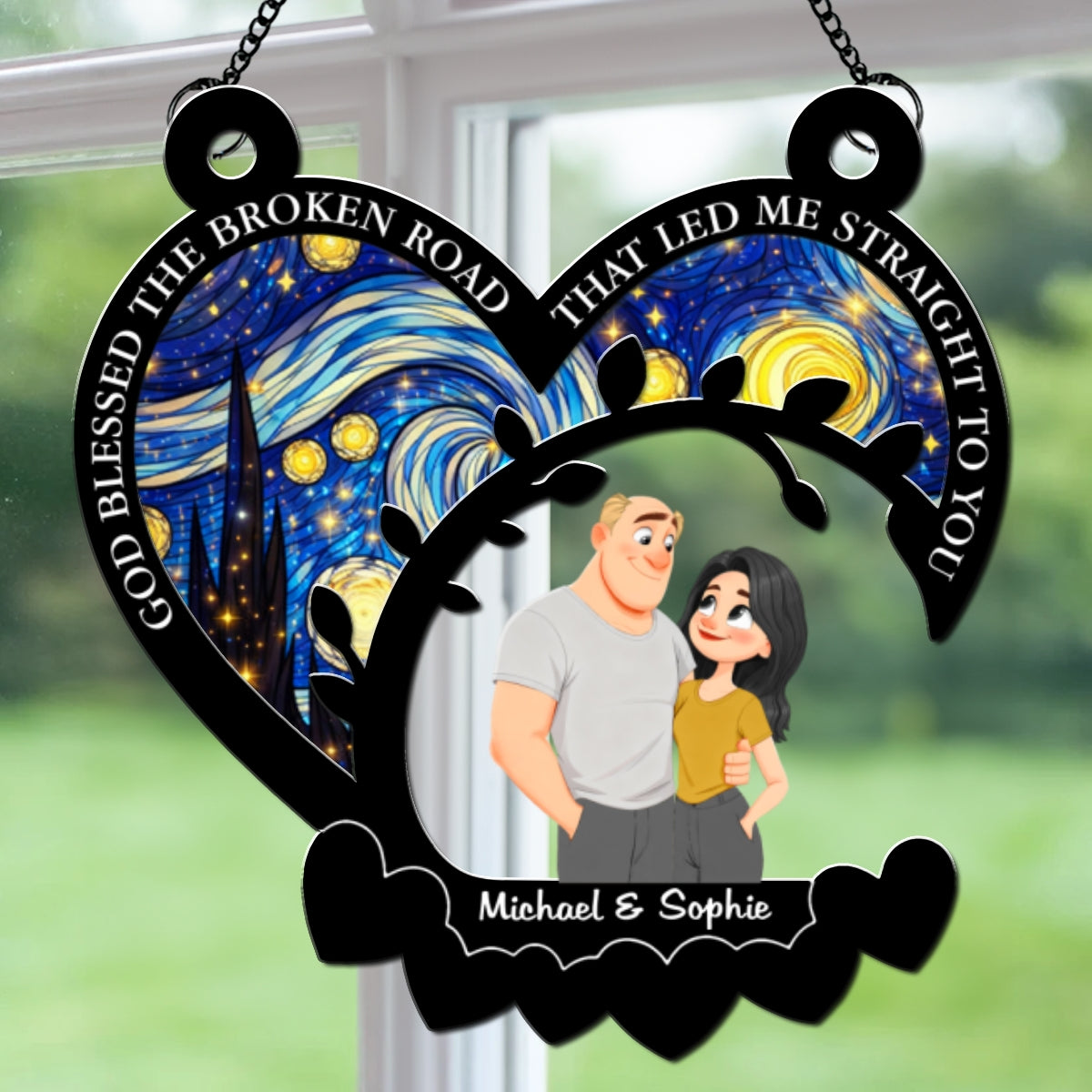 Custom Couple Hanging Decor, Anniversary Valentine's Day Gifts • The Broken Road - Personalized Suncatcher