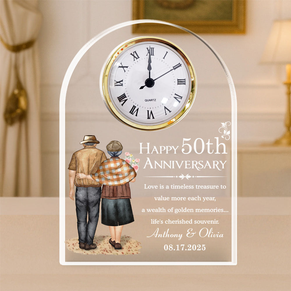 Custom Couple's Decor, Anniversary & Wedding Gift • Happy Anniversary - Personalized Acrylic Desk Clock Plaque