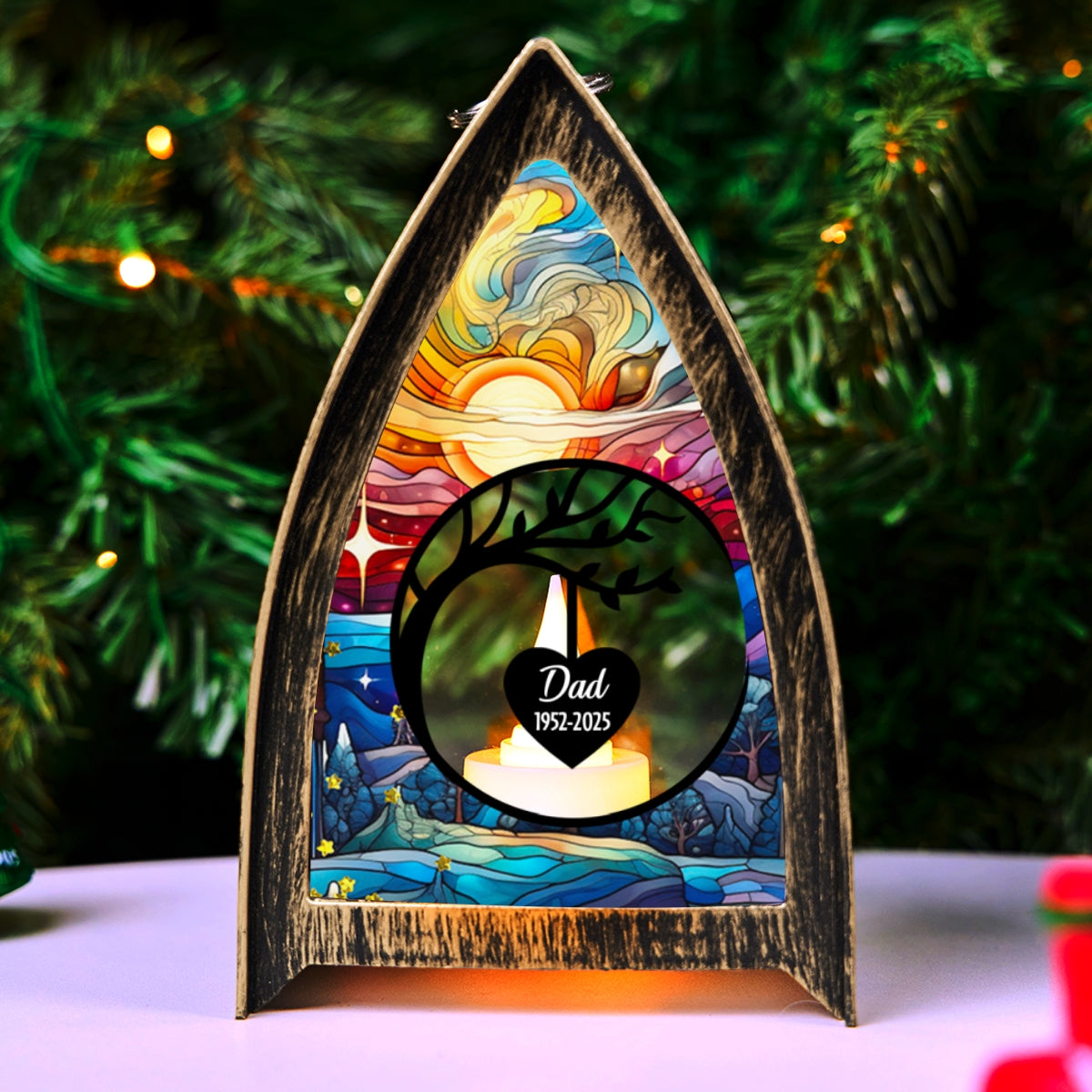 Custom Name Memorial Christmas Table Light, Remembrance Gift • In Heaven - Personalized Table Lantern