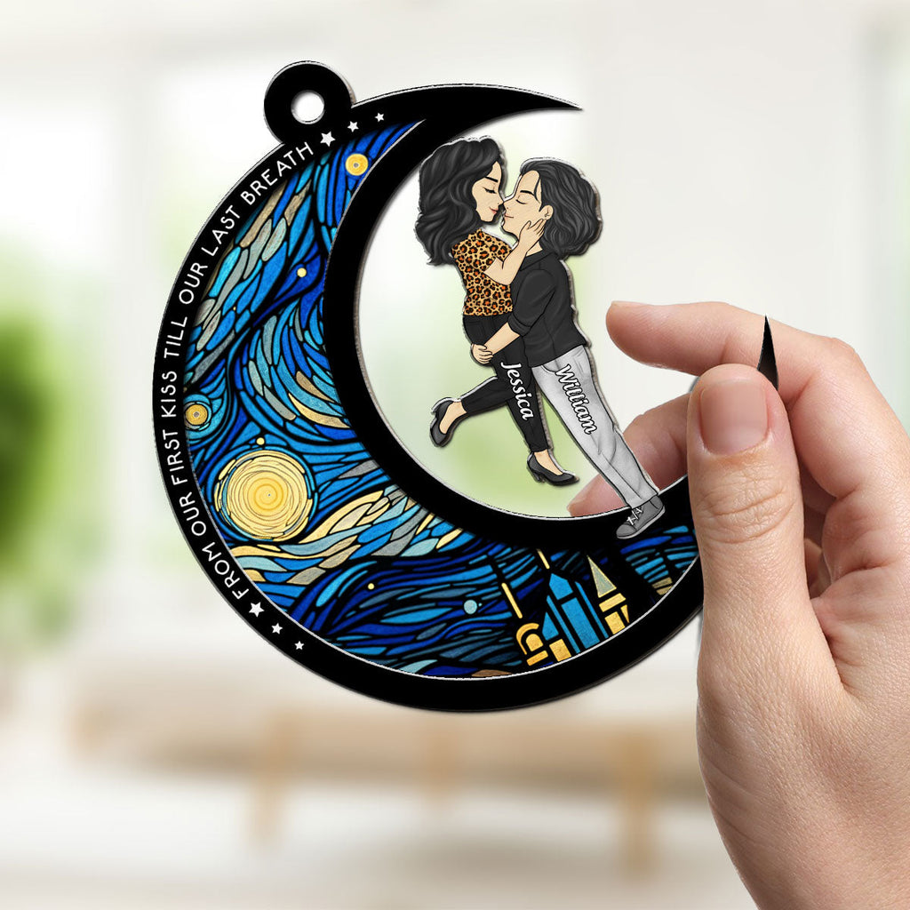 Custom Couple Hanging Decor, Anniversary Valentine's Day Gifts • From Our First Kiss Till Our Last Breath Version 2 - Personalized Suncatcher