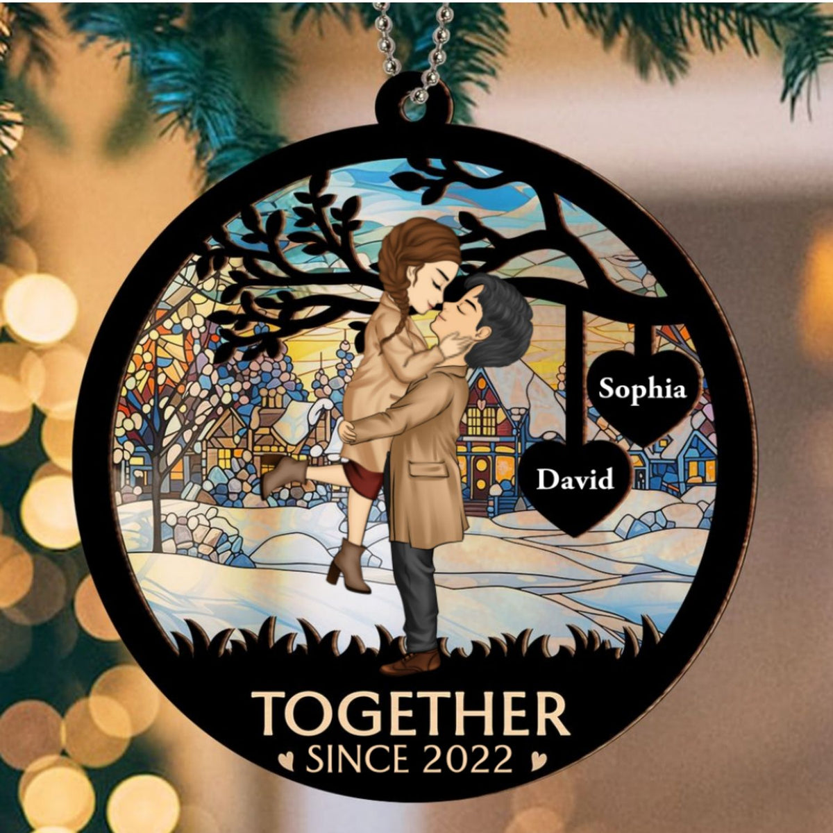 Custom Couple Christmas Ornament, Anniversary Gift •  Christmas Together - Personalized Suncatcher Ornament
