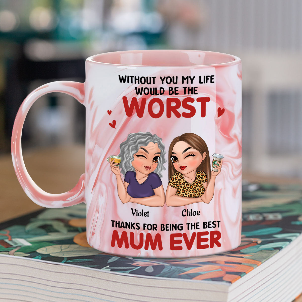 Custom Mother's Day Gift for Mom & Grandma • Best Mom Ever - Personalized Pink Marble Mug
