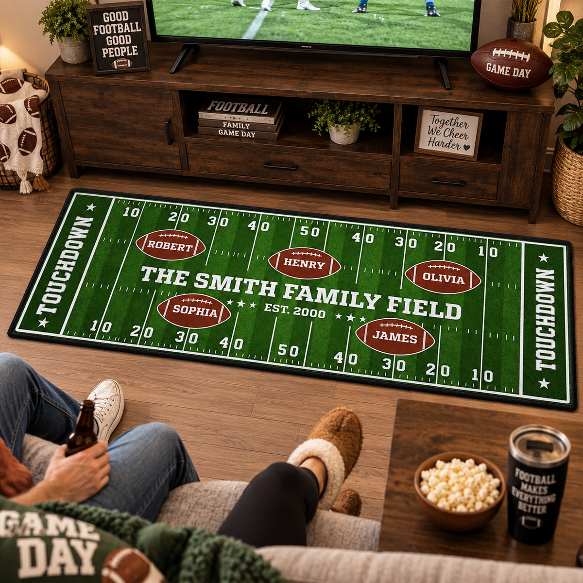 Custom Family Name Rug, Housewarming Birthday Gift For Family Members • Our Team Our Home Field - Personalized Runner Rug