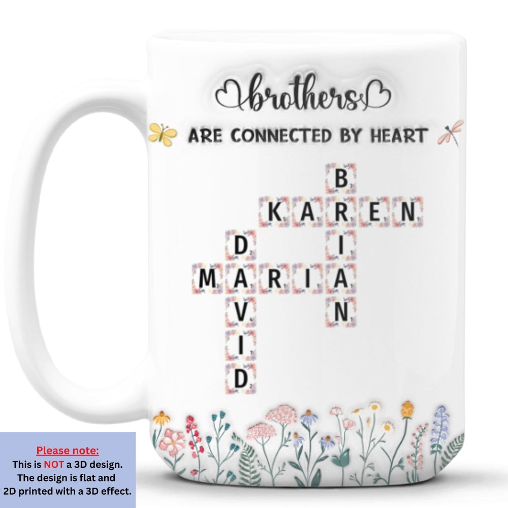 Custom Christmas & Birthday Gift for Brother & Sister • Connected By Heart Forever Always - Personalized 3D Inflated Effect Mug