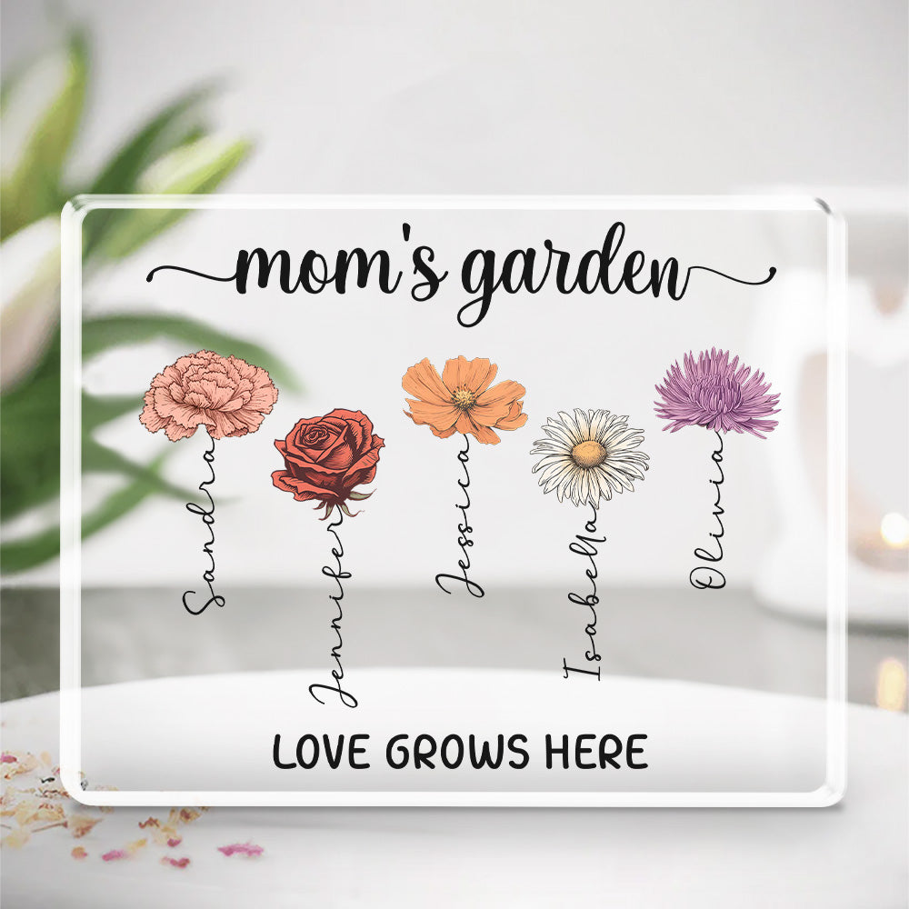 Custom Decor for Mom, Special Gift for Mother • Love Grows Here - Personalized Acrylic Plaque