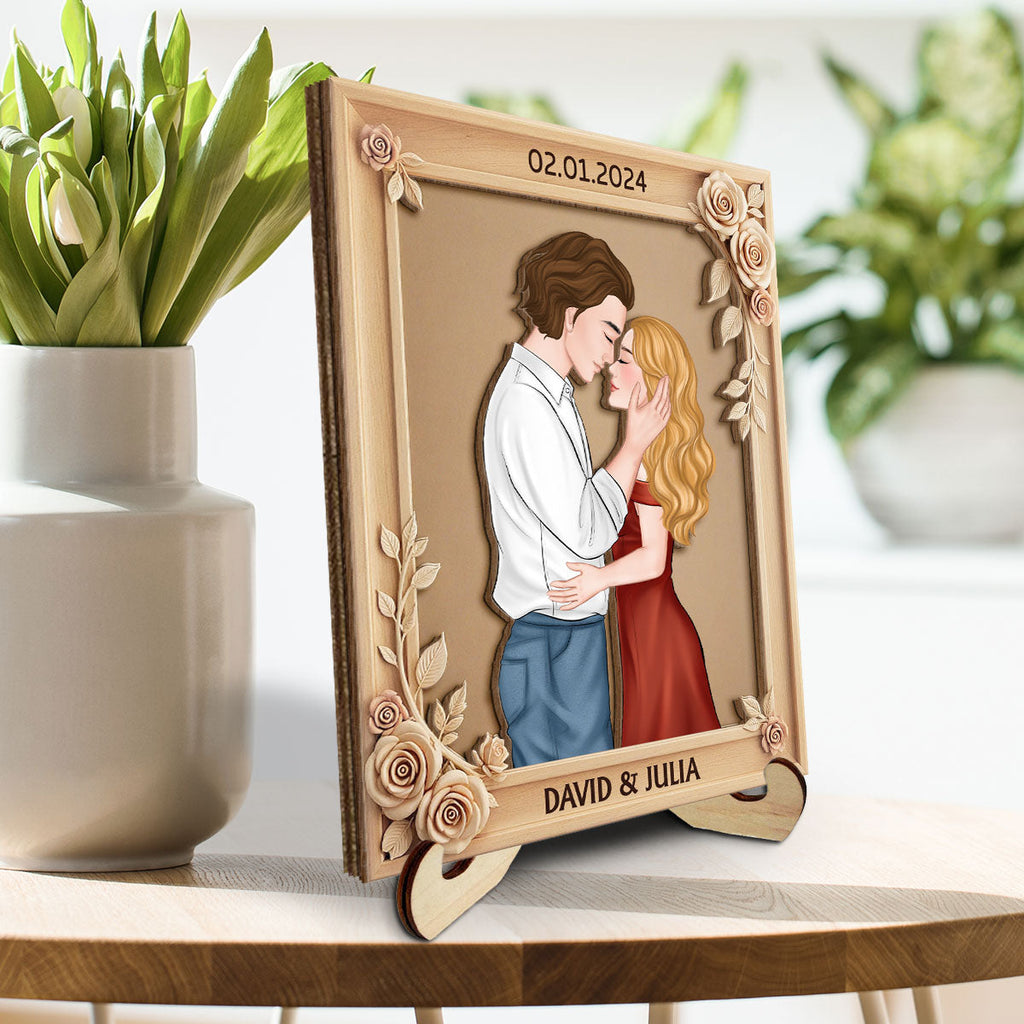 Custom Couple's Decor, Anniversary & Wedding Gift • Romantic Floral With Couple - Personalized Wooden Plaque