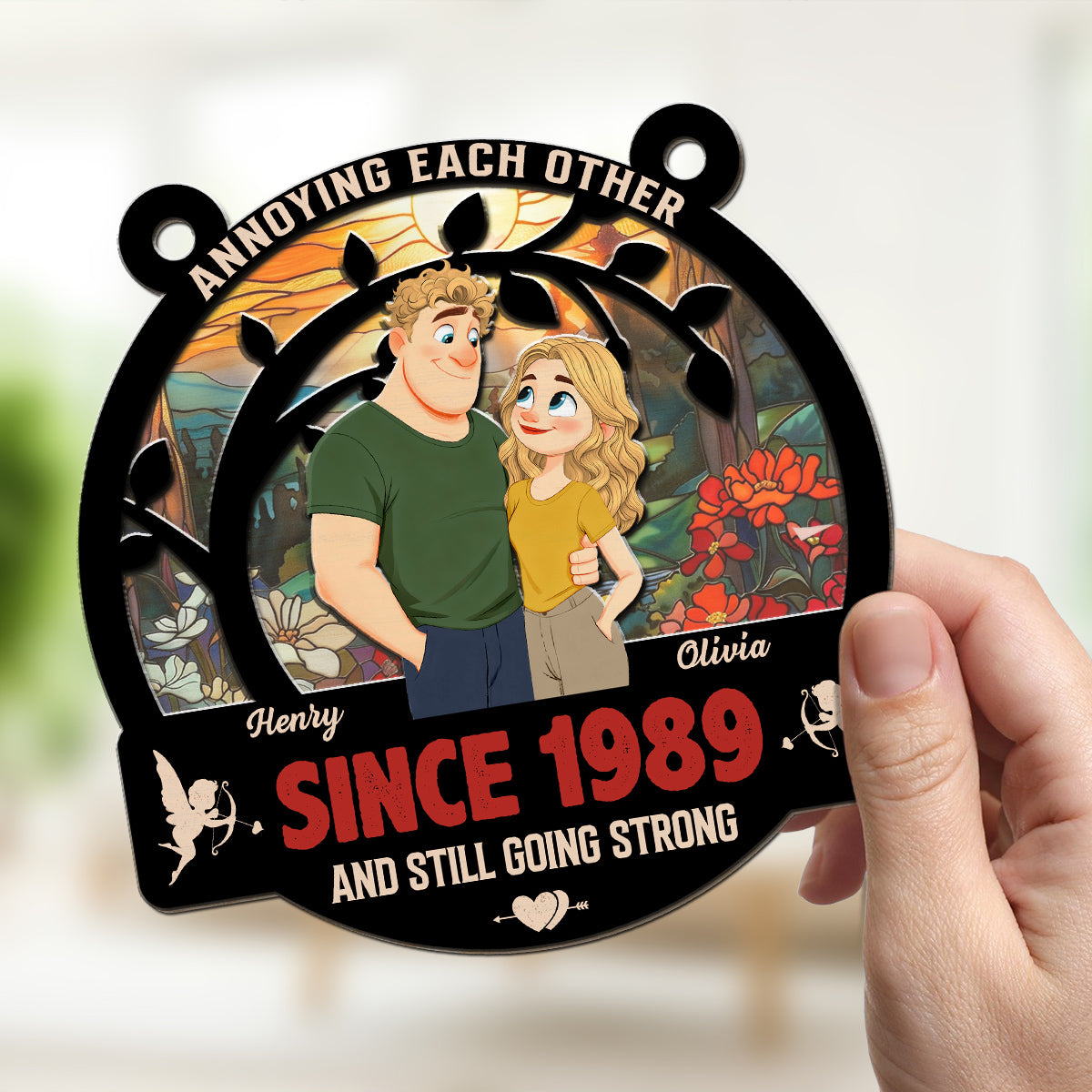Custom Couple Hanging Decor, Anniversary Valentine's Day Gifts • Forever With You - Personalized Suncatcher
