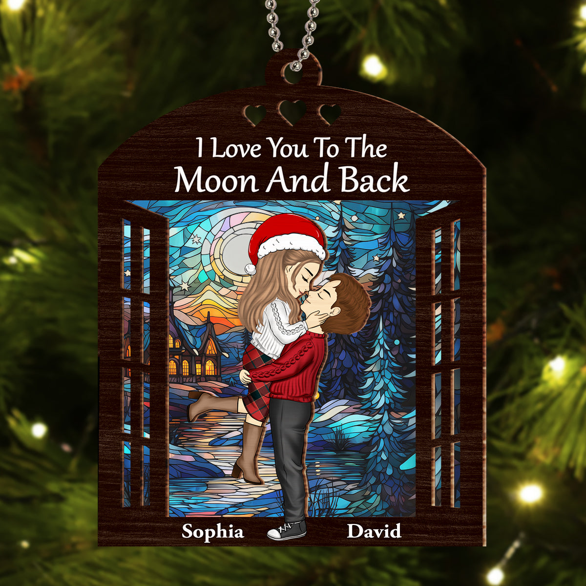 Custom Couple Christmas Ornament, Anniversary Gift •  We Build A Life We Love - Personalized Suncatcher Ornament