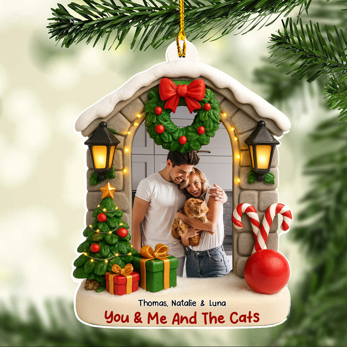Custom Photo Keepsake Christmas Ornament • Bond Of Cat Love Photo - Personalized 3D Effect Acrylic Ornament