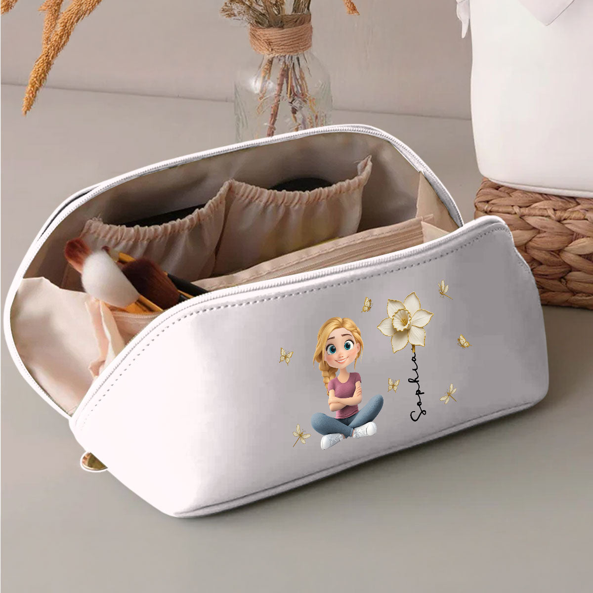 Floral Soul - Personalized Leather Makeup Bag