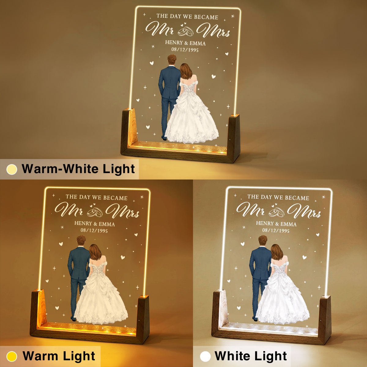 Custom Couple Gift for Anniversary, Valentine's Day, Christmas • The Day We Became Mr And Mrs - Personalized Night Light