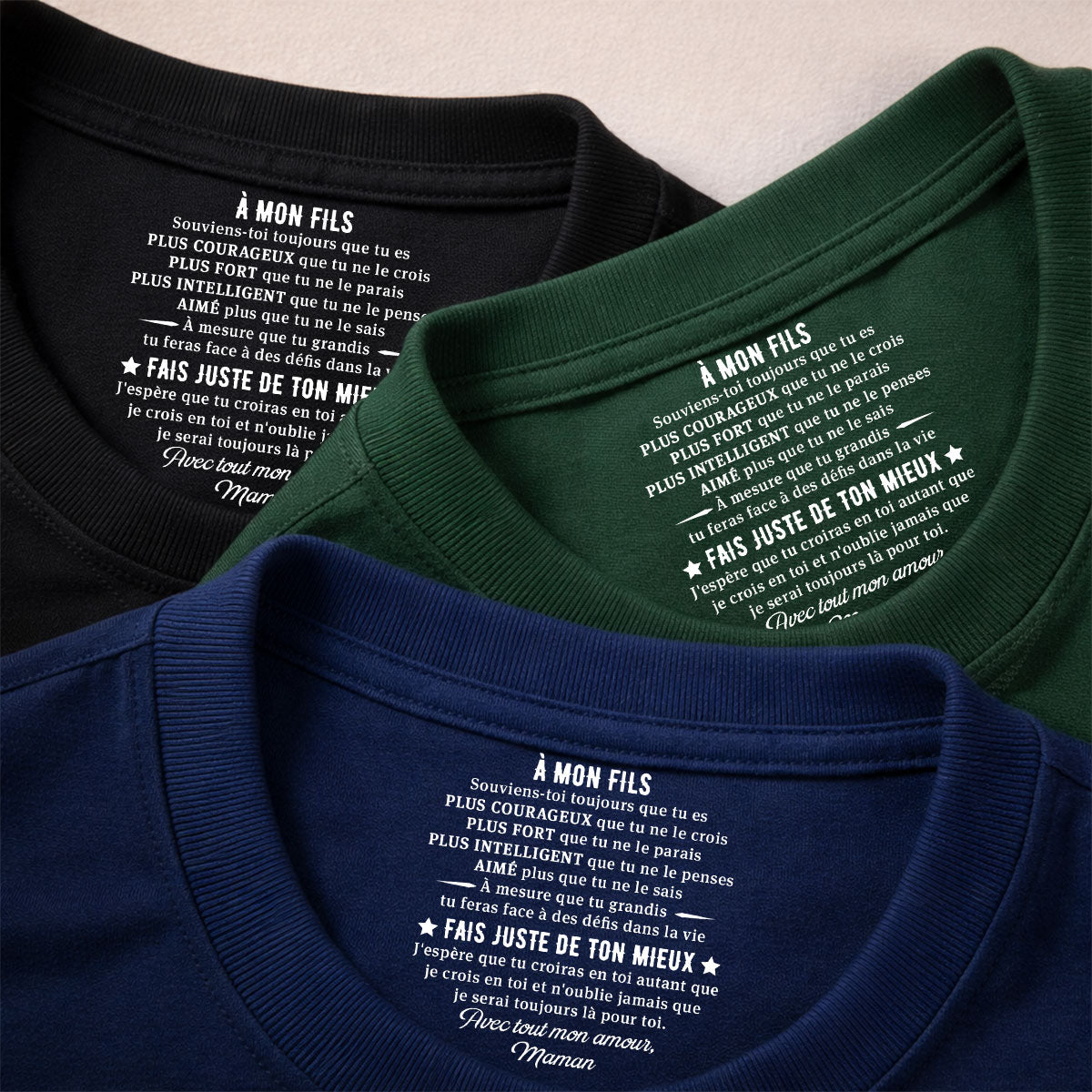 Custom Christmas & Birthday Keepsake Gift • Juste Fais De Ton Mieux - T-shirt Personnalisé avec Impression à l'Intérieur du Col